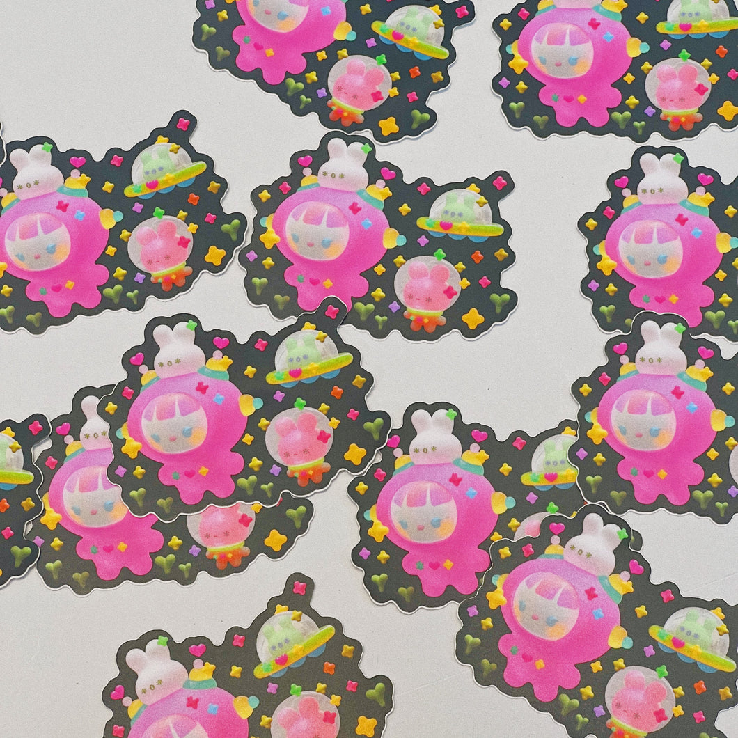 Space girl & bunny Sticker